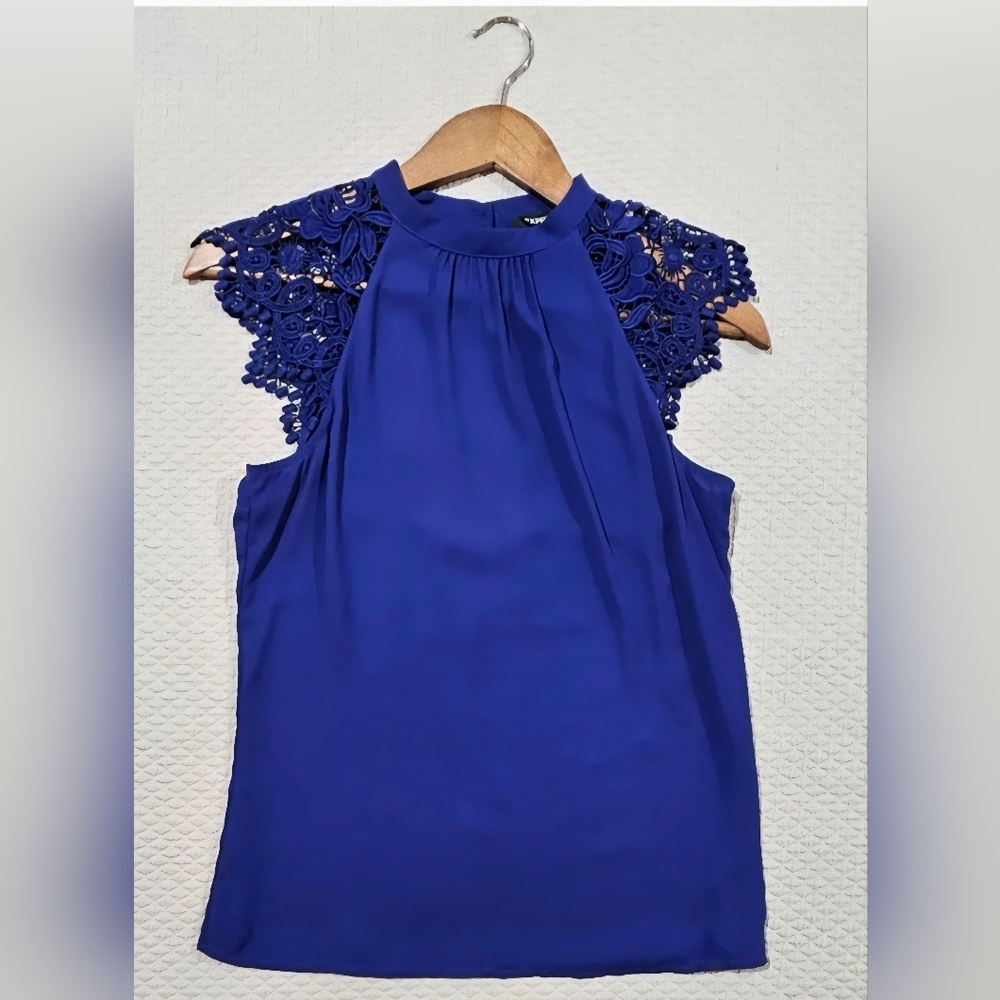 Express Vibrant Royql Blue Blouse with Lace Cap Sleeves Size SP‎